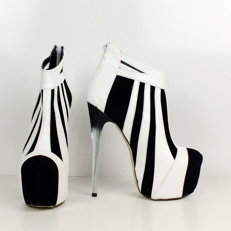 White Black Stripe Ankle Platforms - Tajna Club