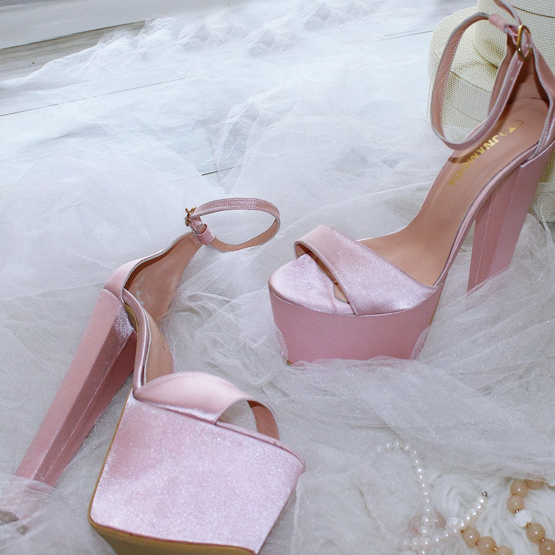 Light Pink Satin Bridal Platform Shoes - Tajna Club