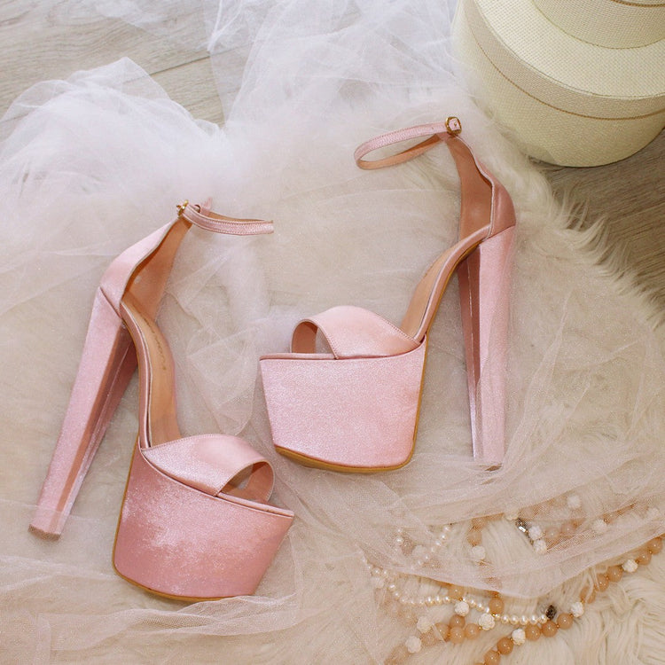 Light Pink Satin Bridal Platform Shoes - Tajna Club