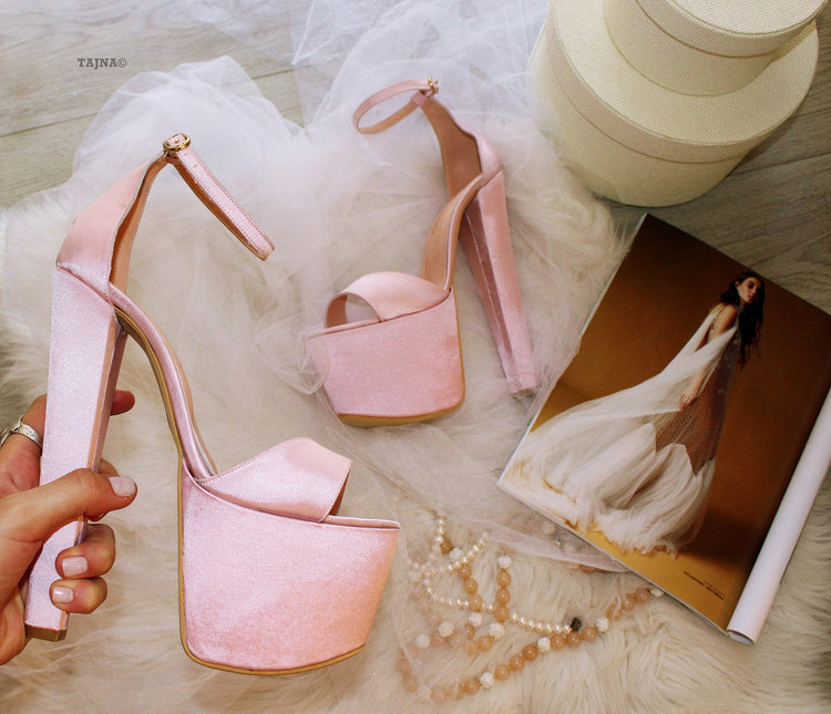 Light Pink Satin Bridal Platform Shoes - Tajna Club