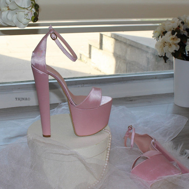 Light Pink Satin Bridal Platform Shoes - Tajna Club