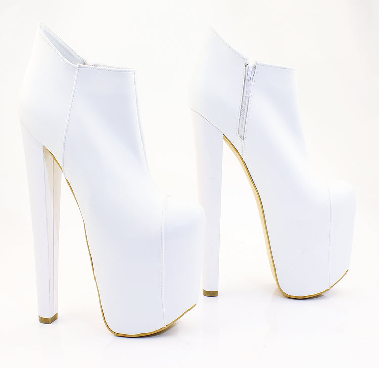 Ankle White Faux Leather 19 cm Platform Booties - Tajna Club