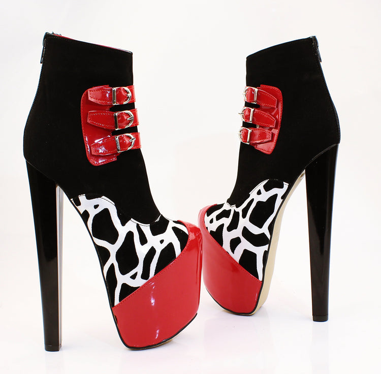 Red Black Leopard Ankle Platform Boots - Tajna Club