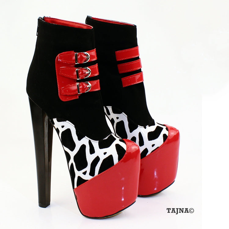Red Black Leopard Ankle Platform Boots - Tajna Club