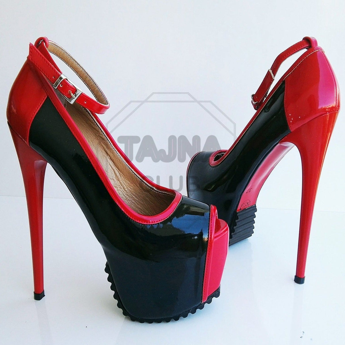 Red and Black Patent Leather High Heel Platform Pumps | Tajna Club