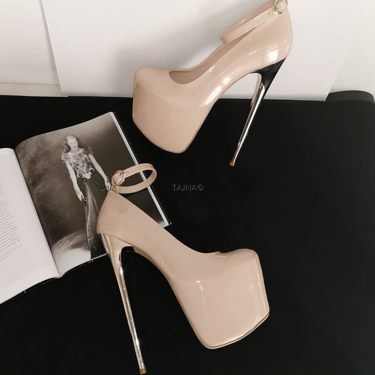 Nude Patent Metallic 19 cm High Heels - Tajna Club