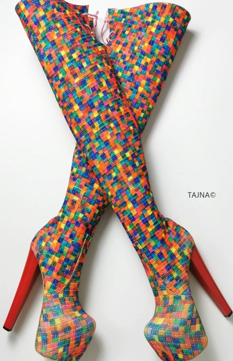 Multi Colour Knee High Platform Boots - Tajna Club