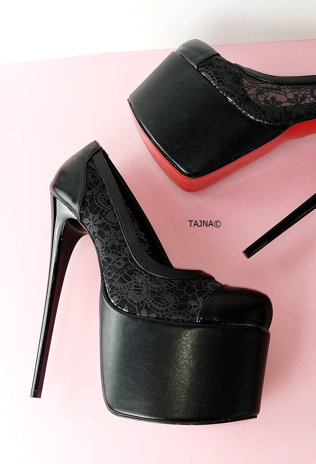 Matte Black Lace  Detail High Heel Pumps - Tajna Club