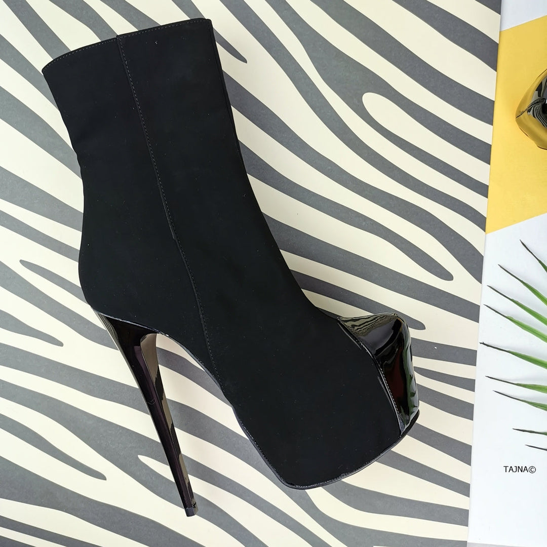 Black Suede Patent Detail Ankle Boots - Tajna Club