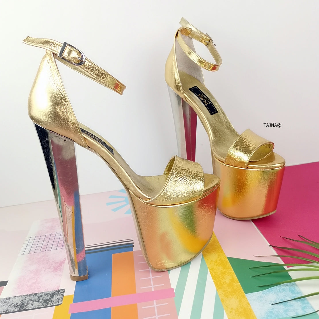 Metallic gold chunky heels hotsell