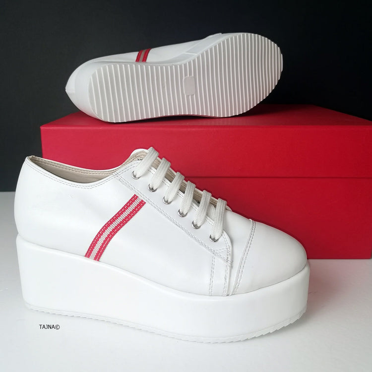 White Lace Up Sport Platform Shoes - Tajna Club