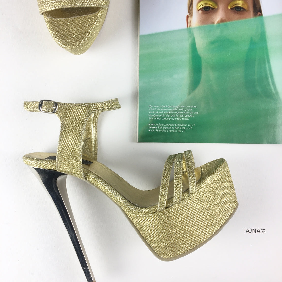 Gold Shimmer Shiny Platform Sandals - Tajna Club