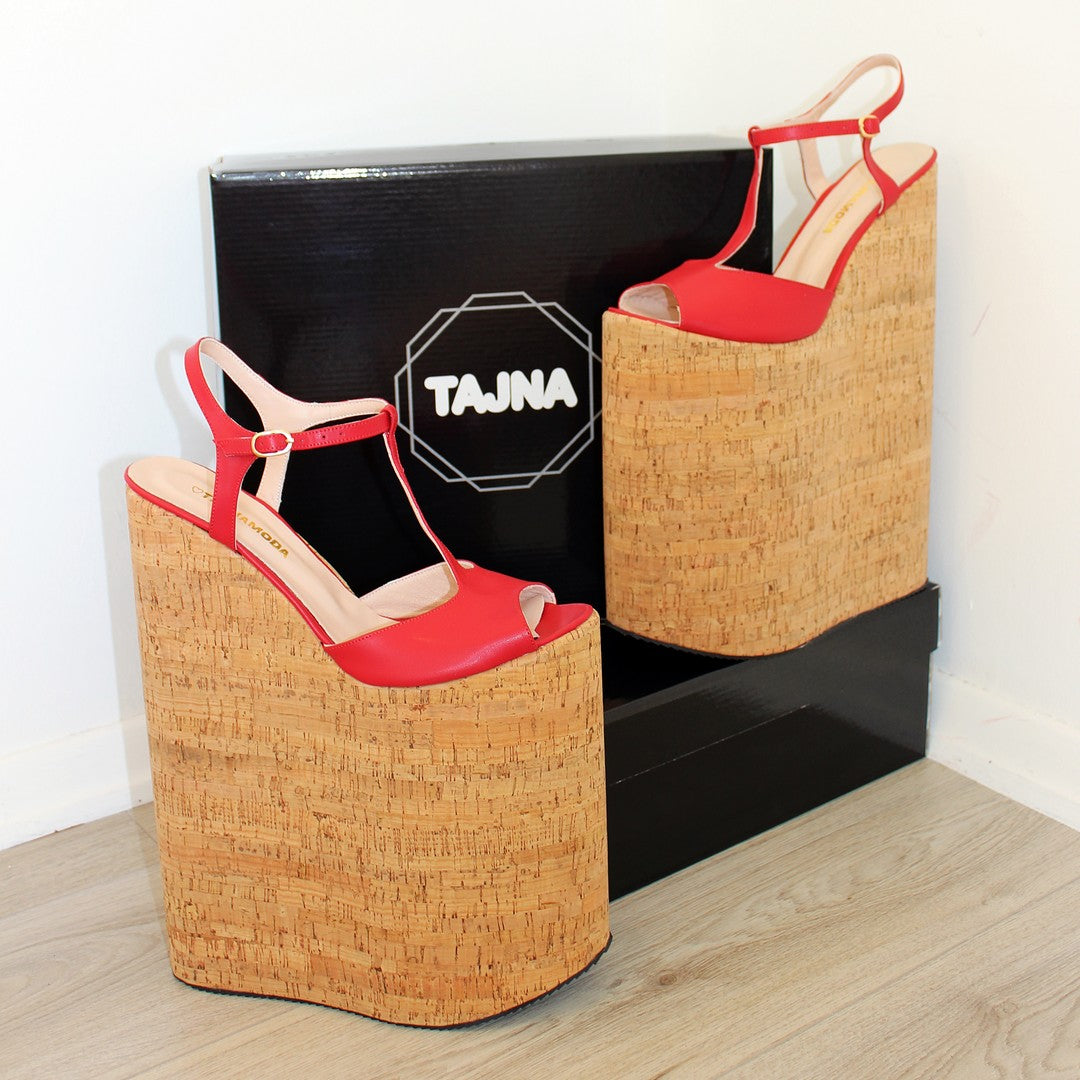 30 cm Super High Heel Show Platforms Light Red Wedge - Tajna Shoes