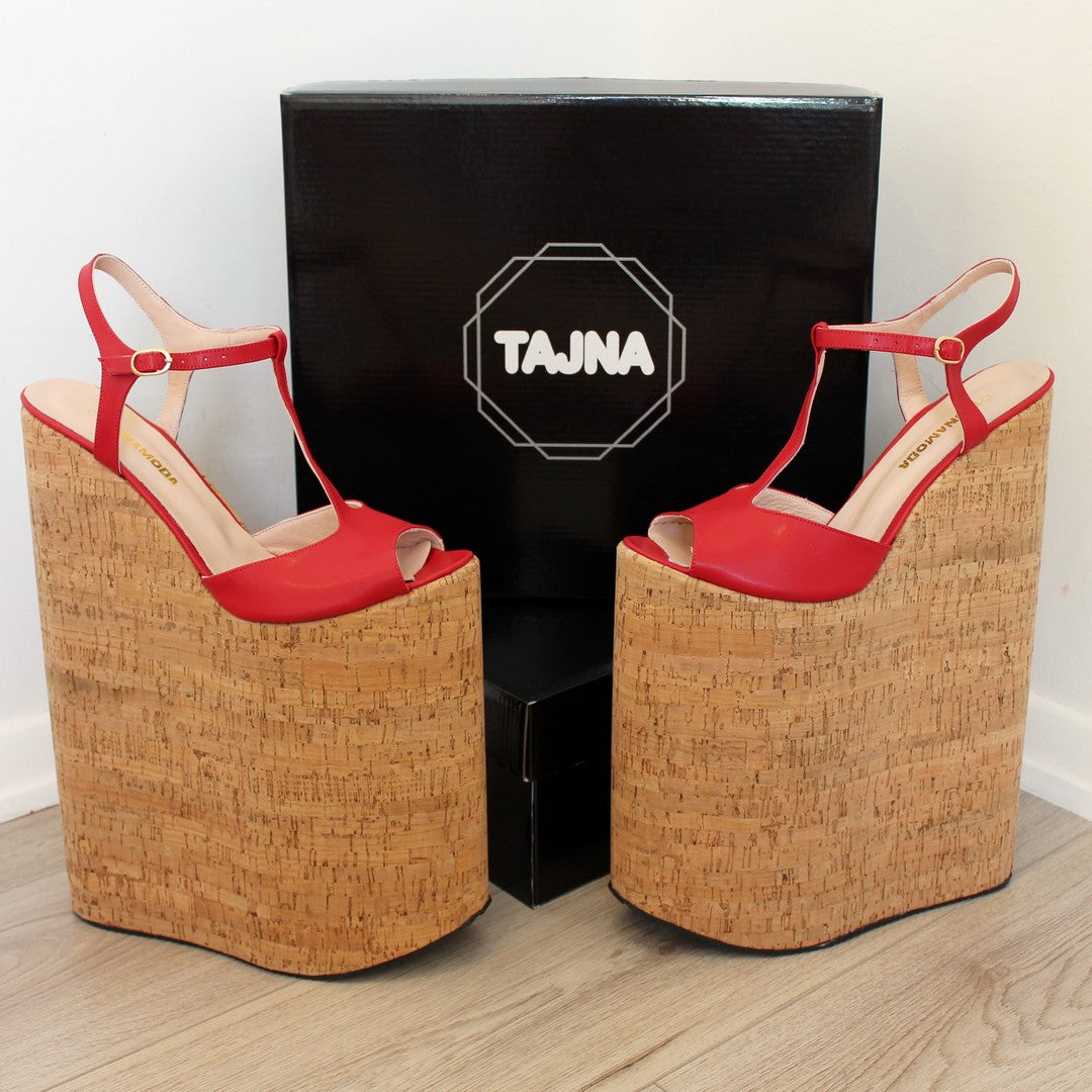 30 cm Super High Heel Show Platforms Light Red Wedge - Tajna Shoes
