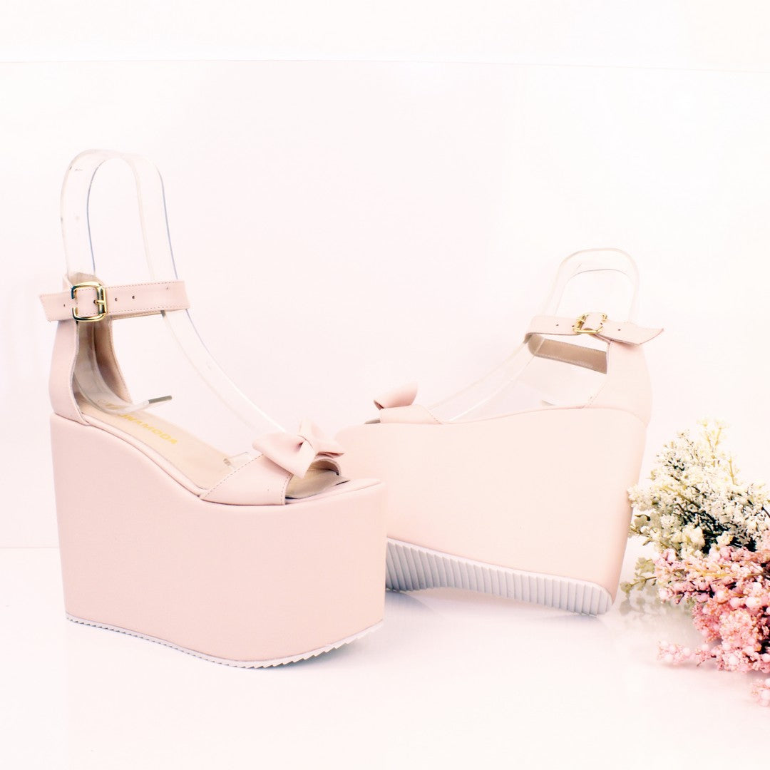 Bridal Collection Pink Powder Wedge Platform Sandals - Tajna Club