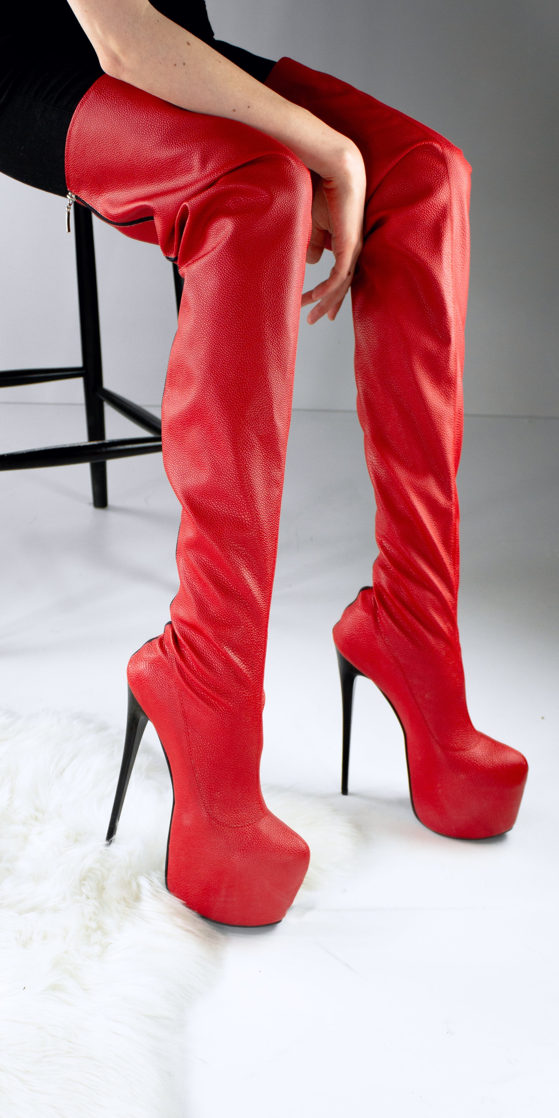Red Matte Back Zip Thigh High Boots | Tajna Shoes – Tajna Club