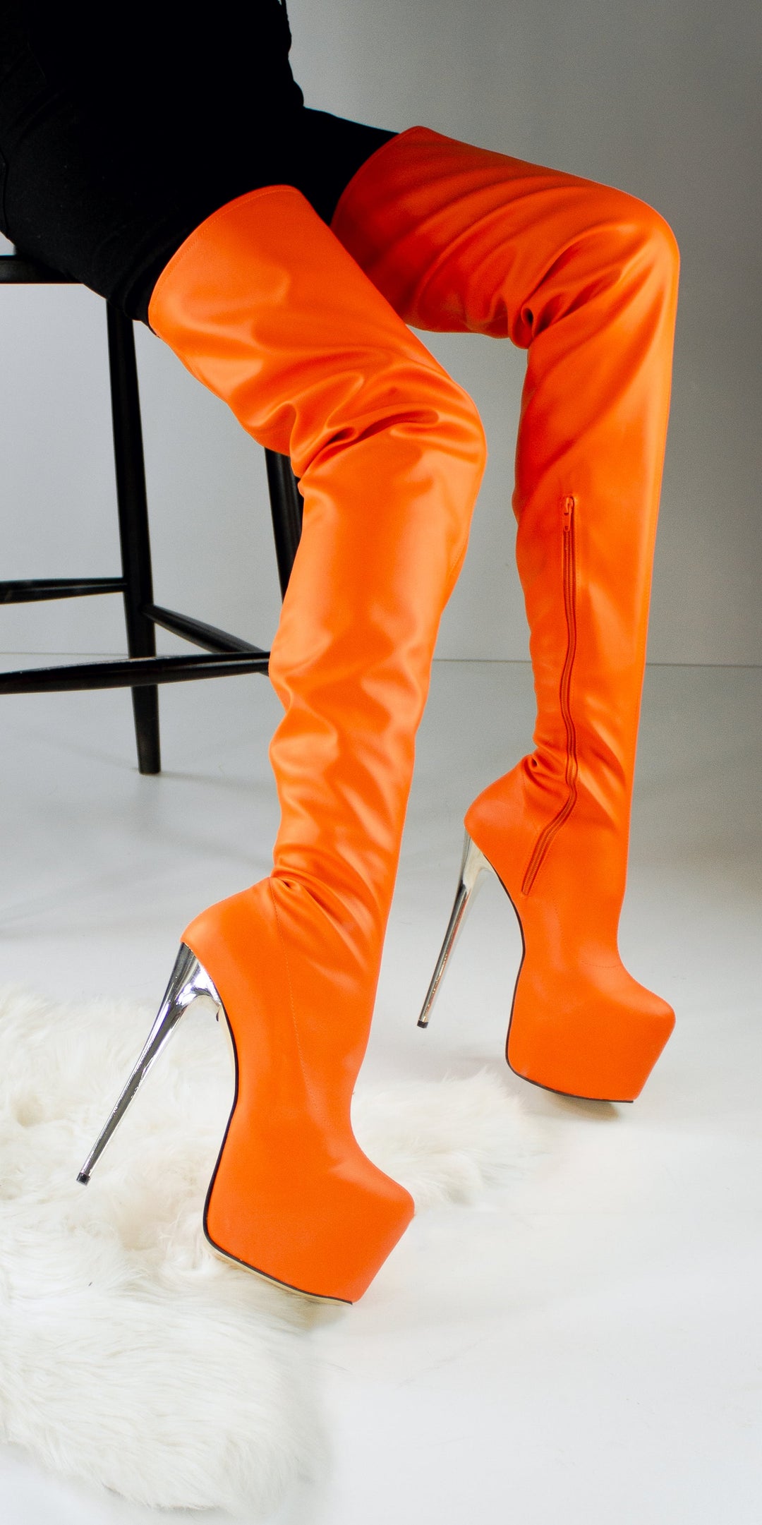 Orange Stretch 100 cm Extreme Ultra High Thigh Boots