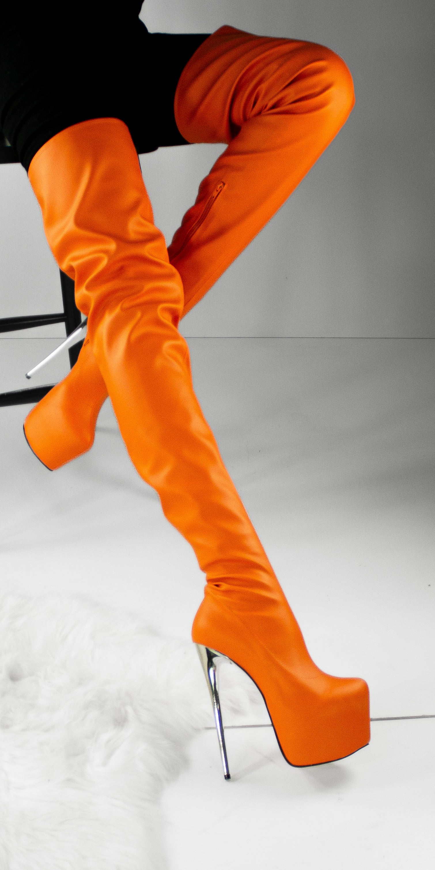 Orange stretch clearance thigh high boots