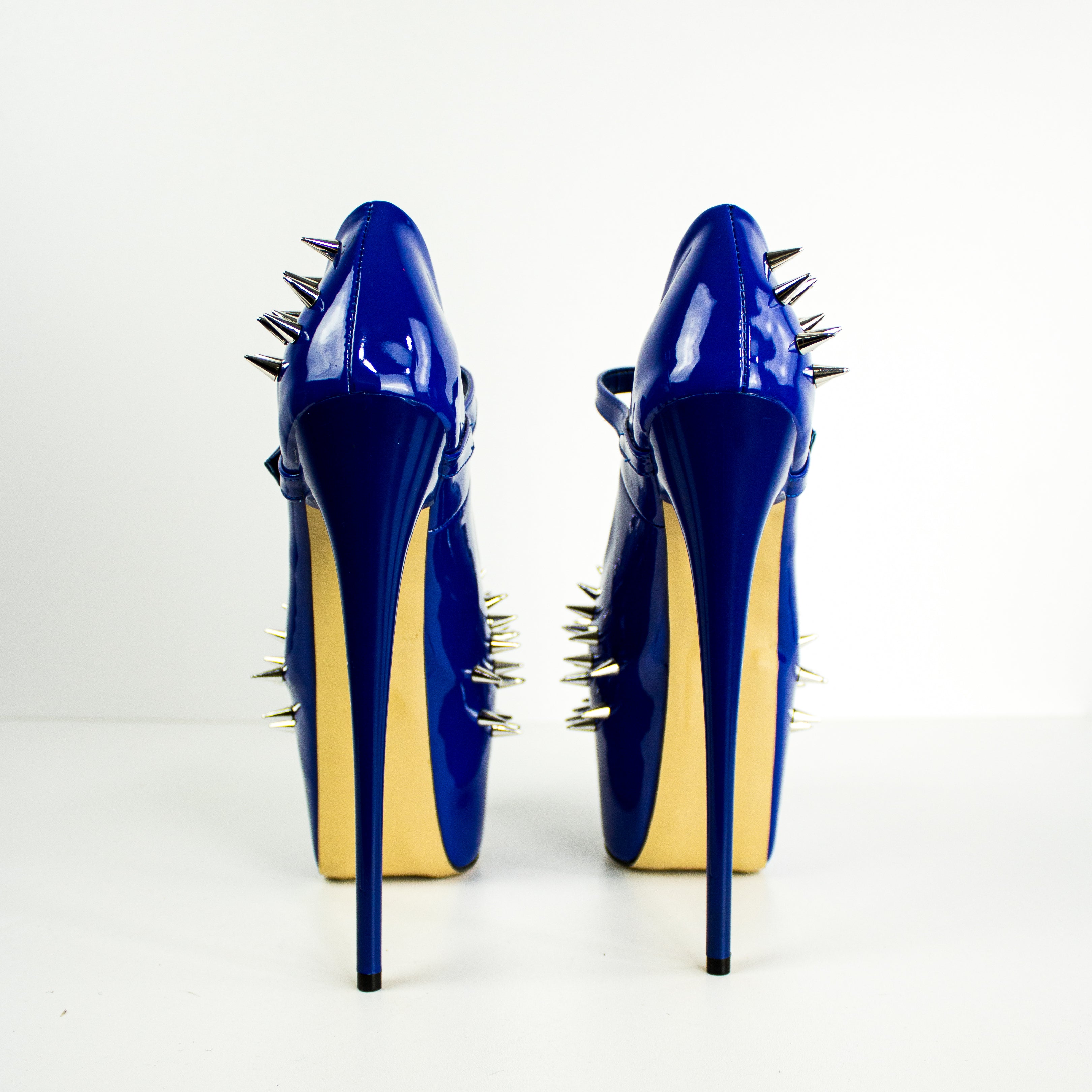 Royal Blue Long Spike Mary Jane Fetish Heels | Tajna Shoes
