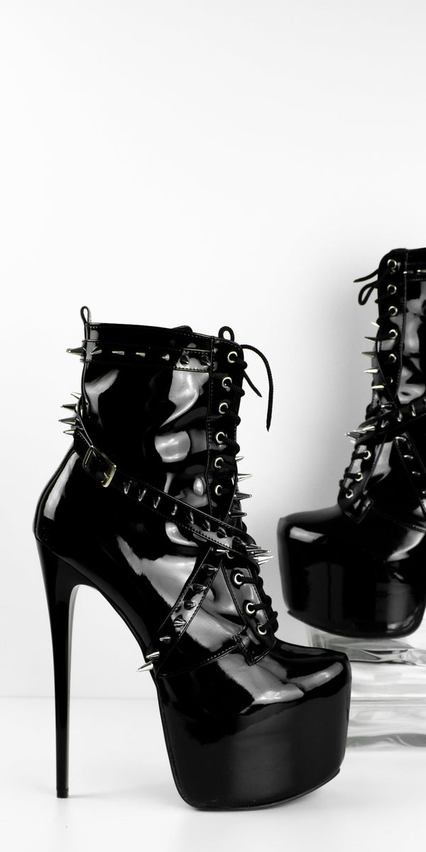 Black Gloss Spike Studs Rocker Boots | Tajna Shoes – Tajna Club