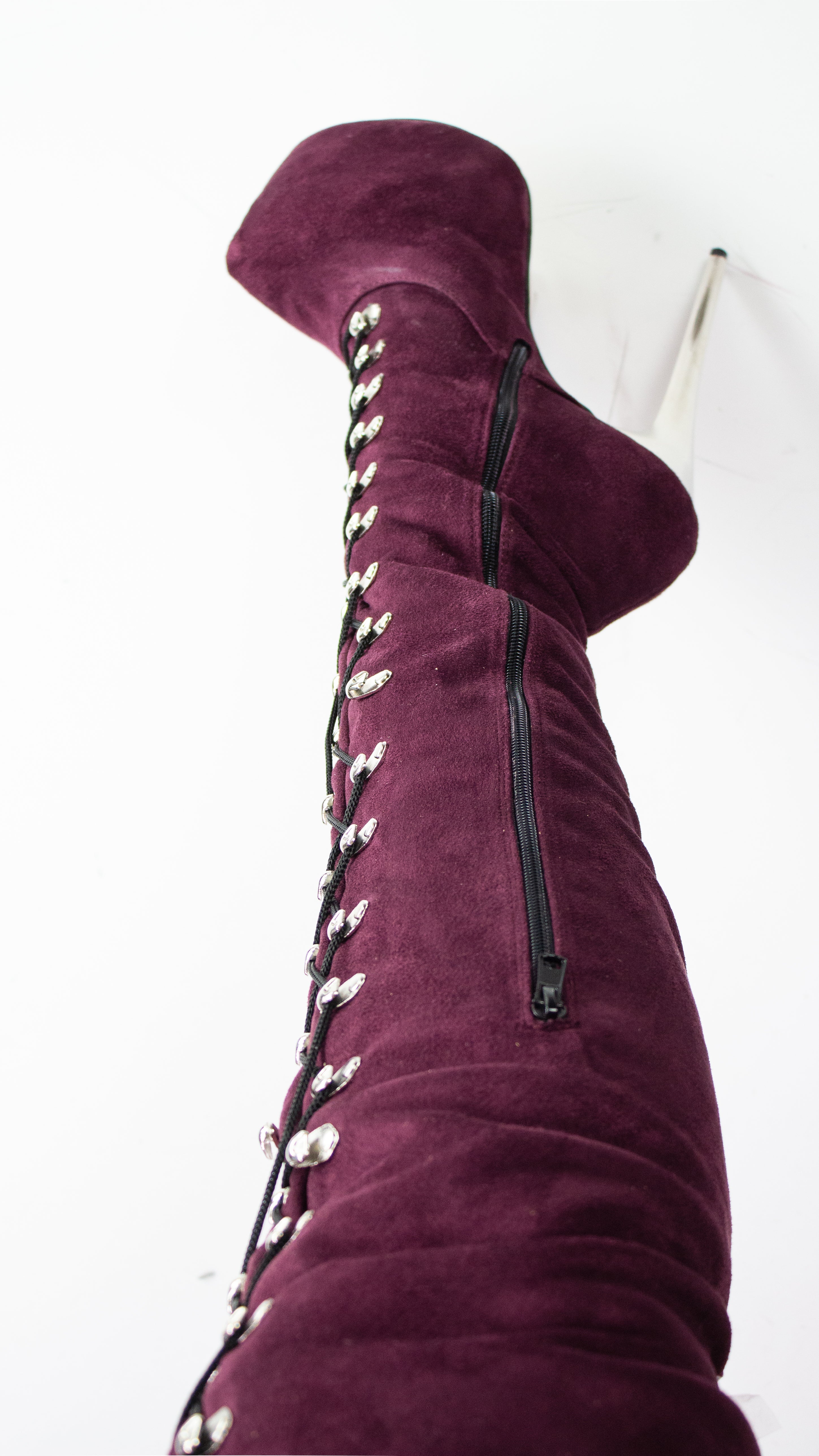 Burgundy velvet thigh high boots best sale