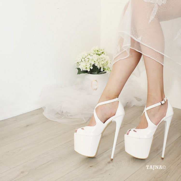 Cross Peep Toe White 19-20 cm Wedding Platforms - Tajna Club