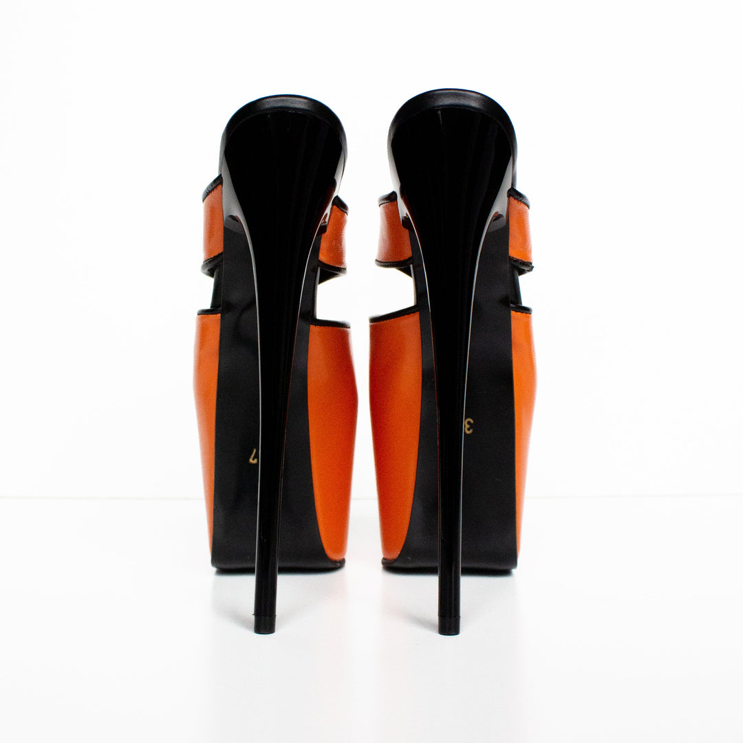 Orange Matte Black Detail Platform Mules