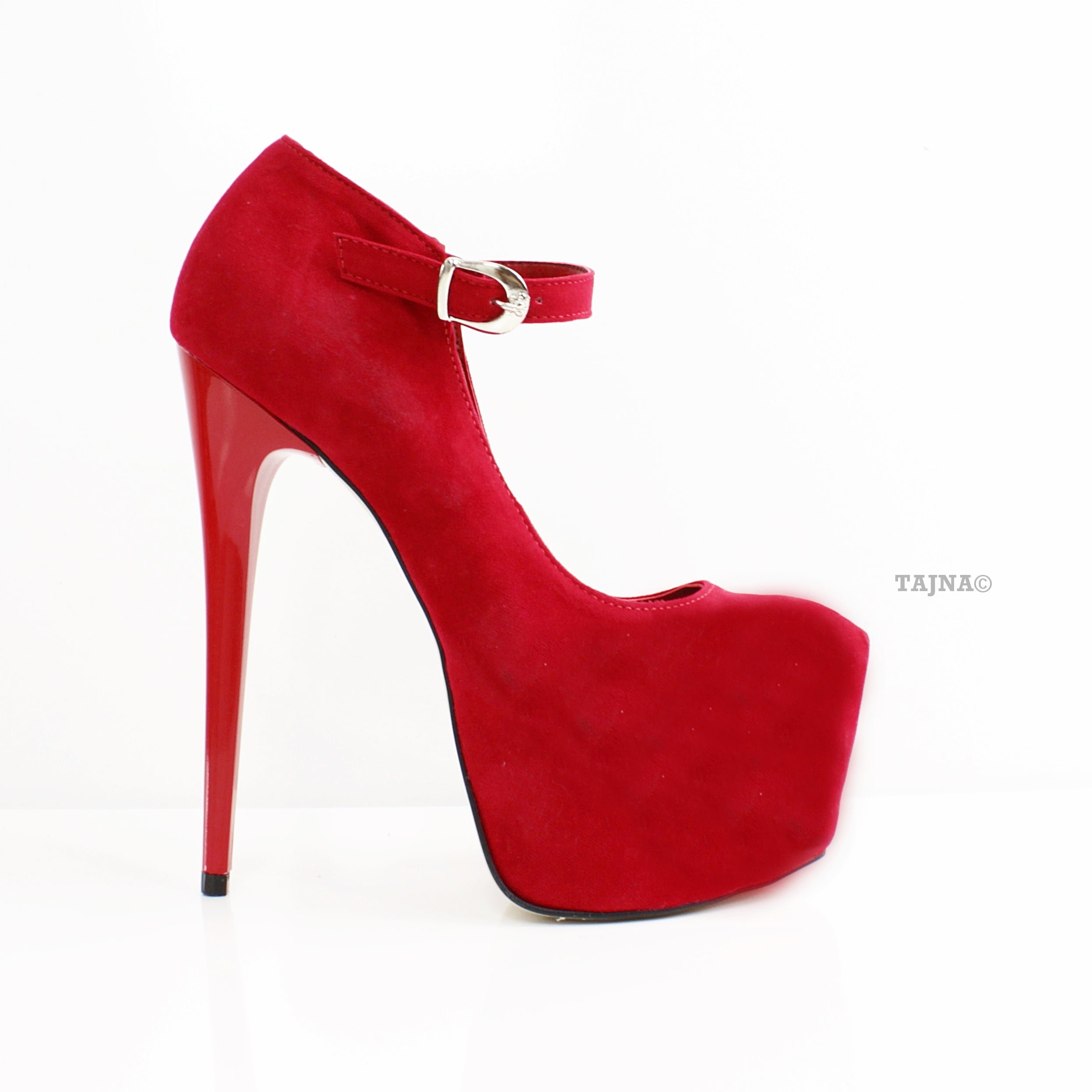 Red Suede Strap Pencil Heels - Tajna Club