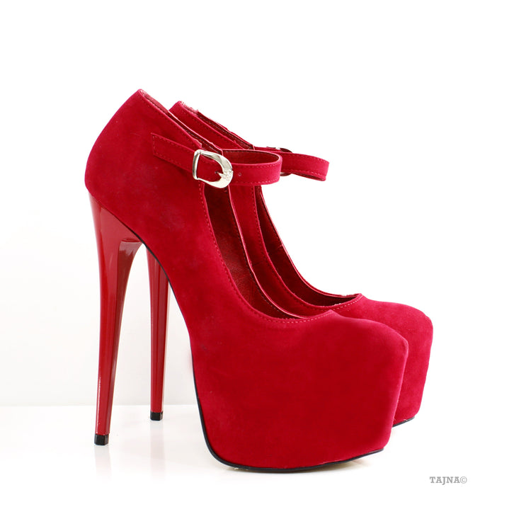 Red Suede Strap Pencil Heels - Tajna Club