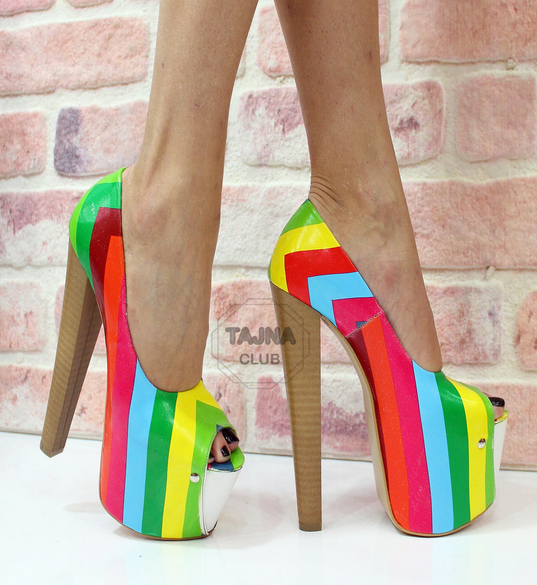 Rainbow Pumps Peep Toe High Heel Platform Shoes - Tajna Club