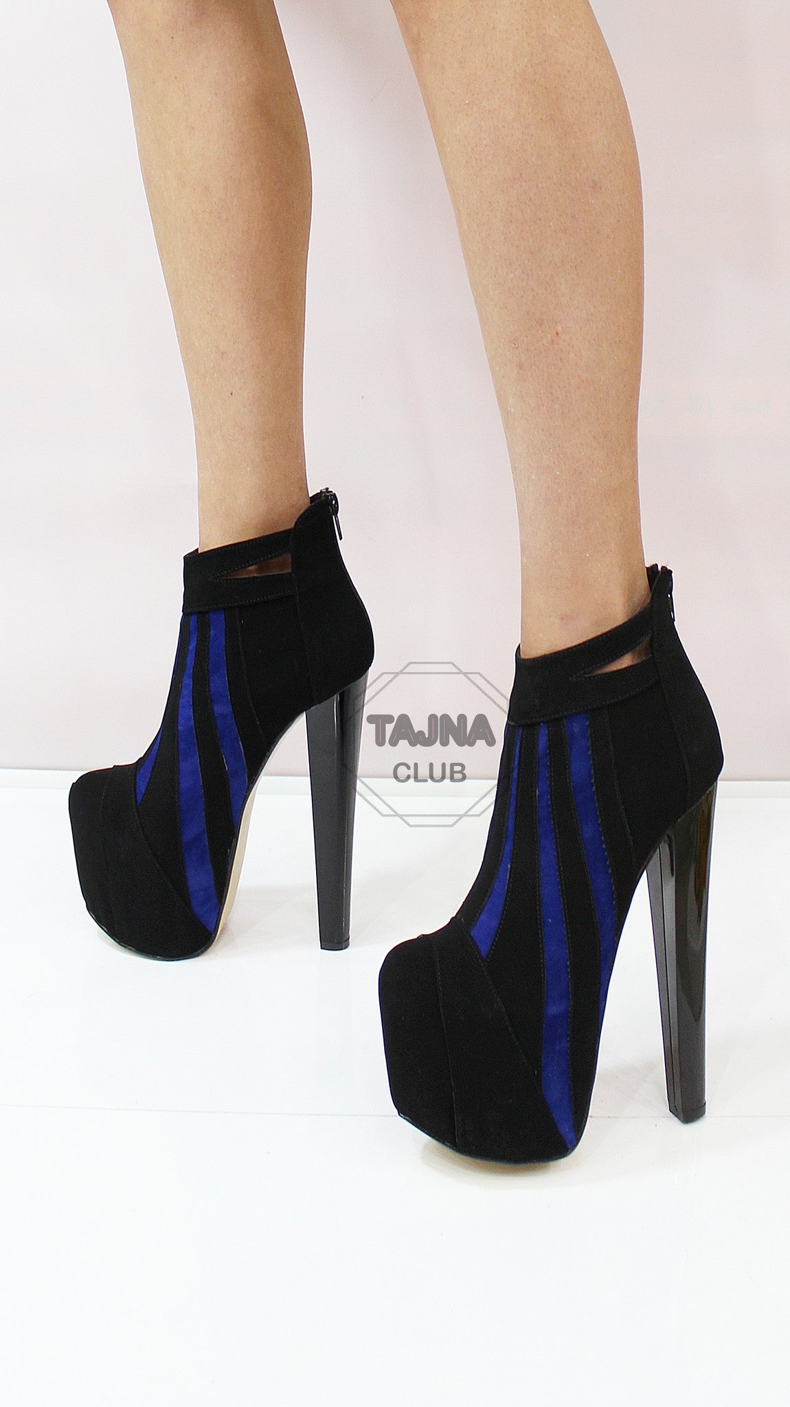 Black Blue Stripe Platform Booties - Tajna Club