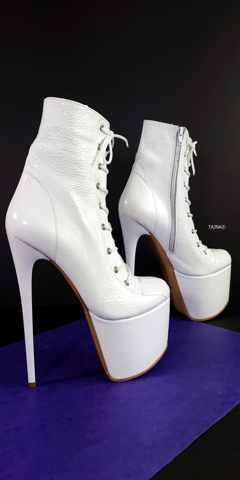 White Genuine Leather Lace-up Boots
