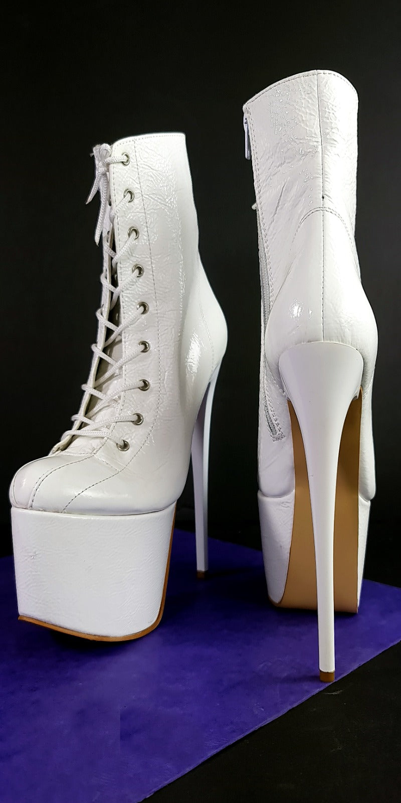 White Genuine Leather Lace-up Boots