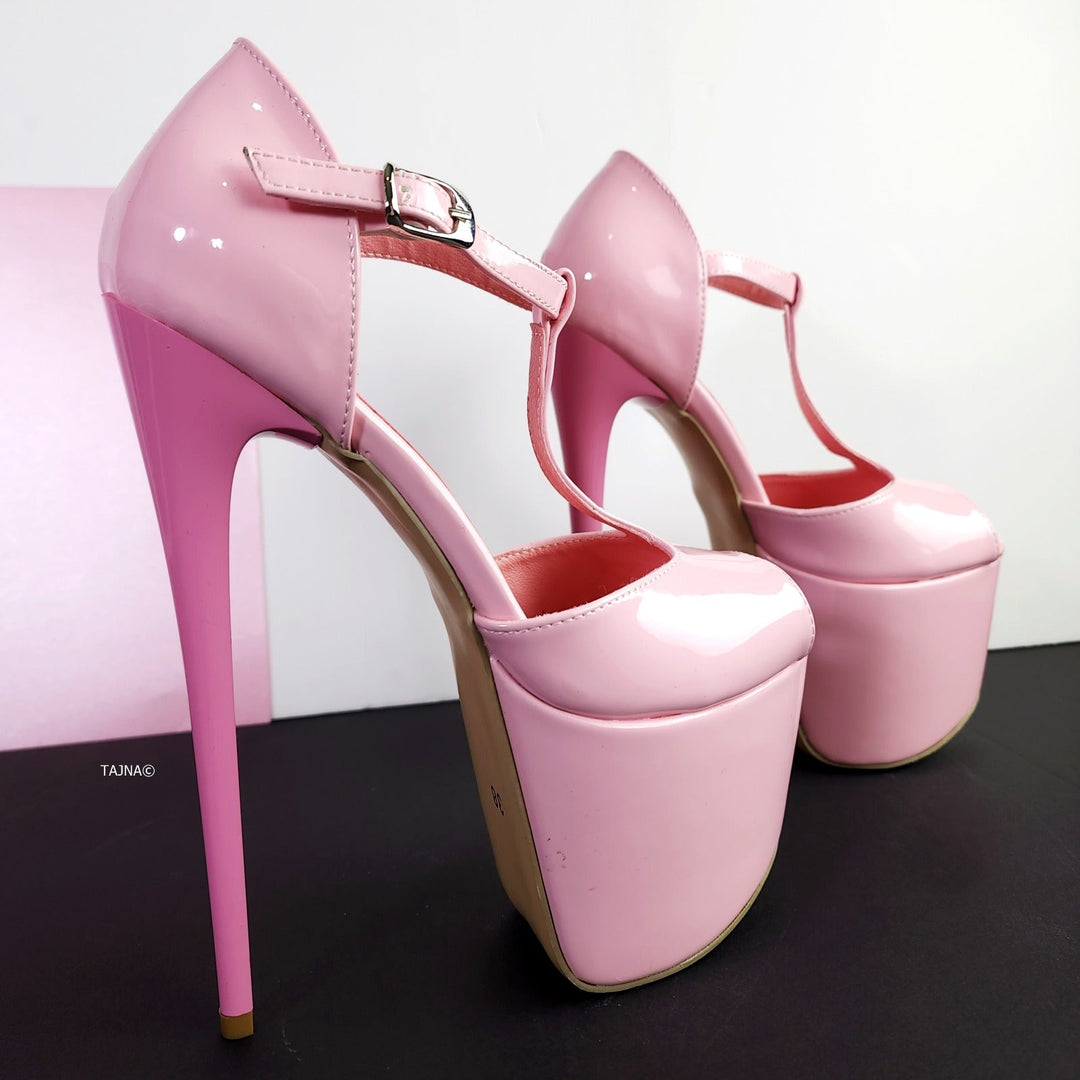 Baby Pink T-strap Platform High Heels