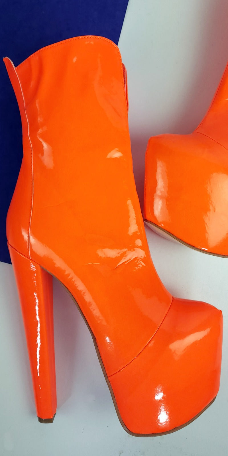 Orange Gloss Chunky Heel Platform Boots
