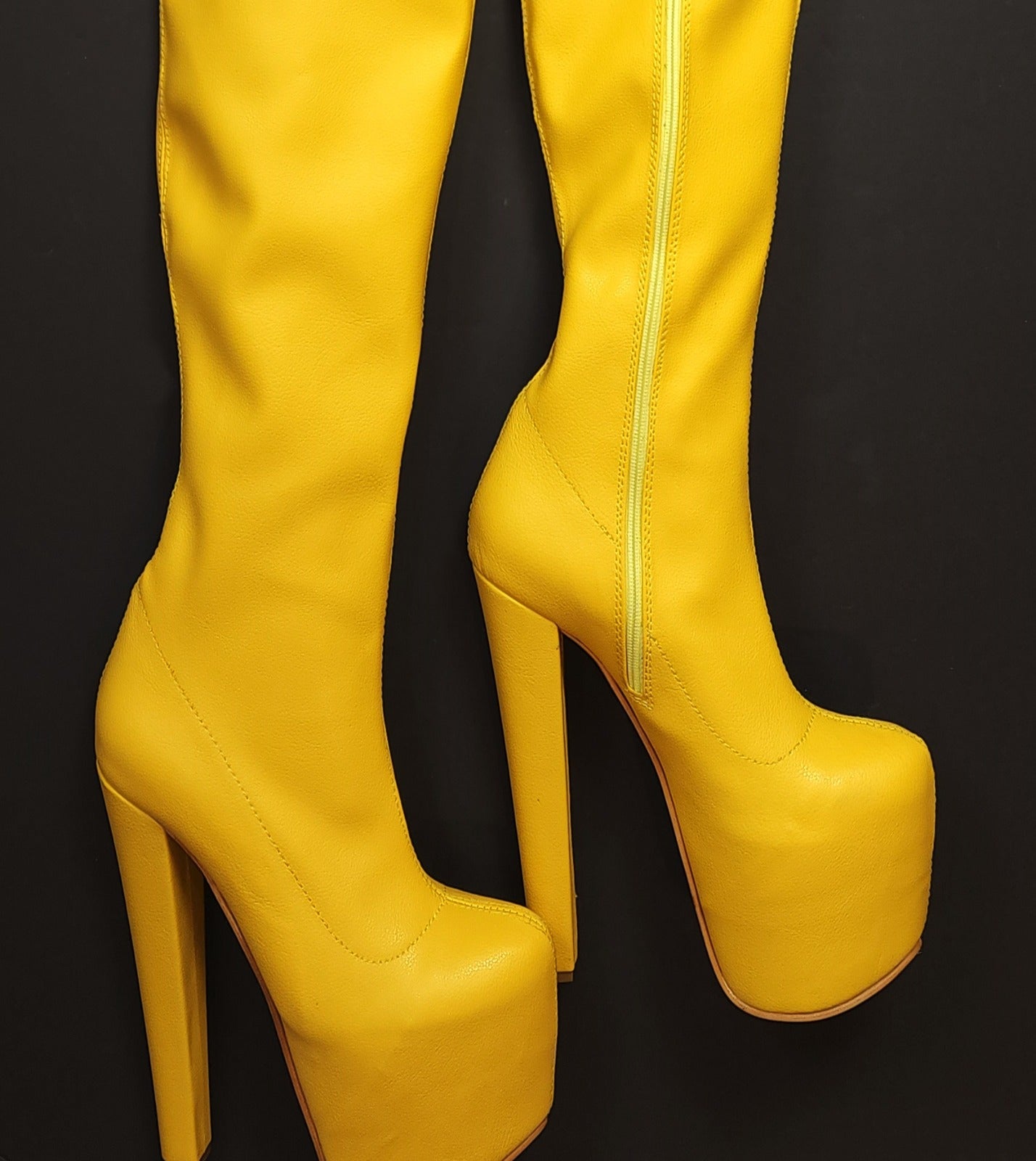 Extra Long Yellow Matte Strech Thigh High Boots – Tajna Club