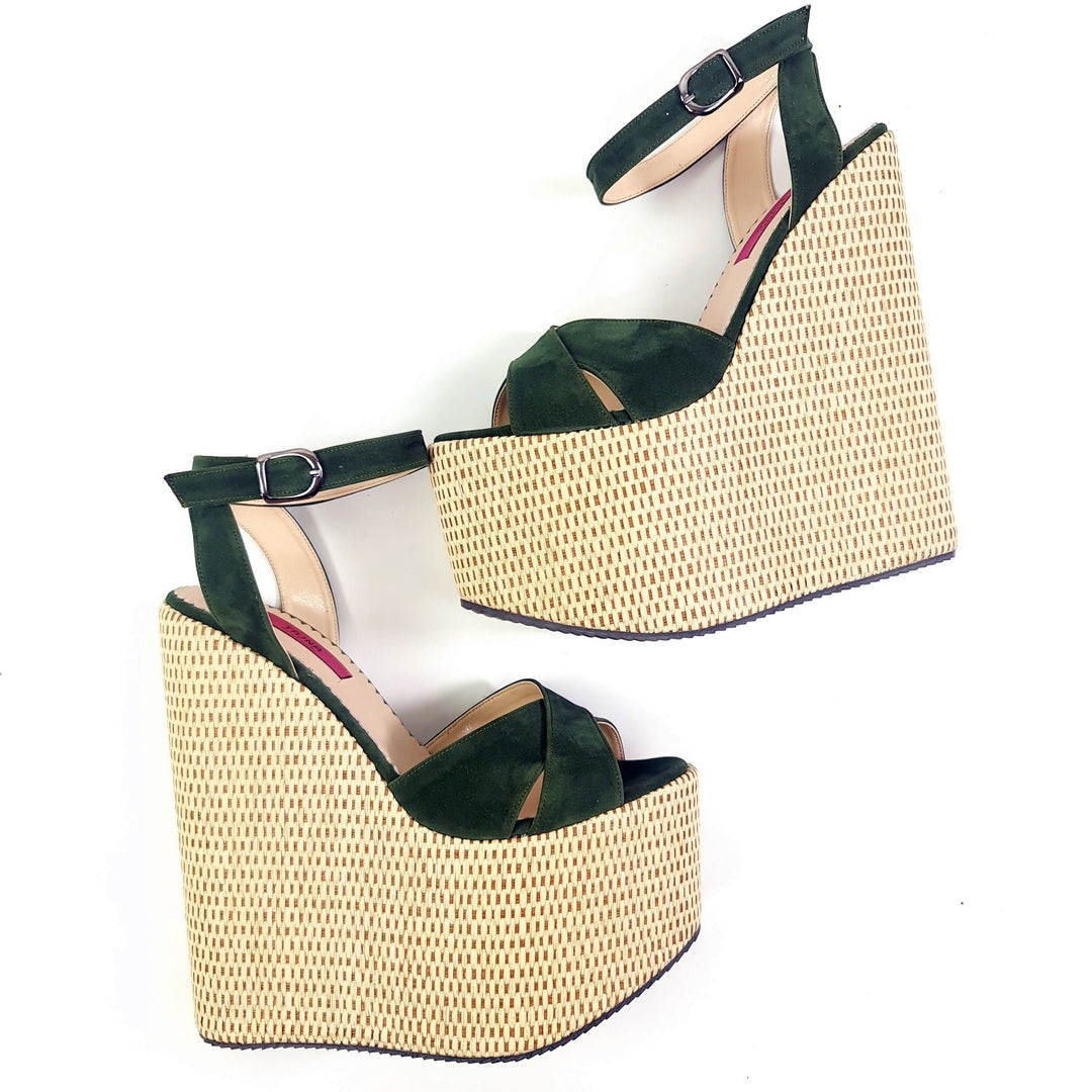 Green Espadril Style Wedge Platform Sandals