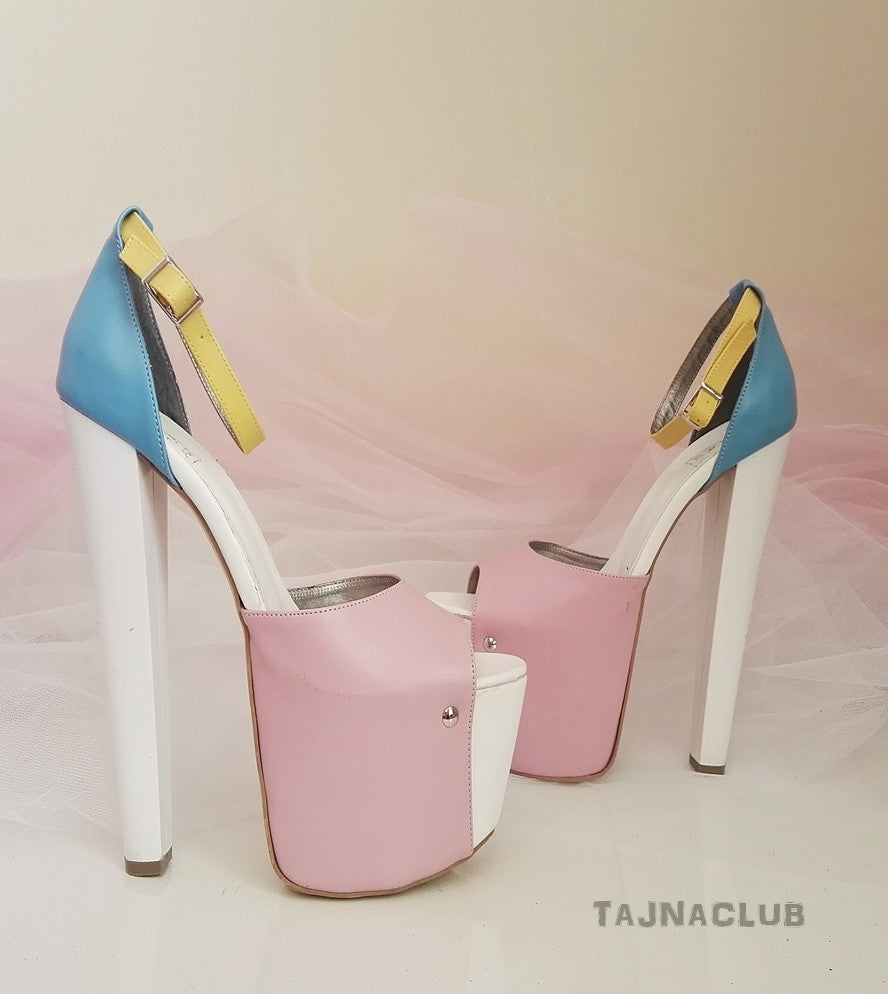 Multicolor Platform Ankle Strap High Heels - Tajna Club