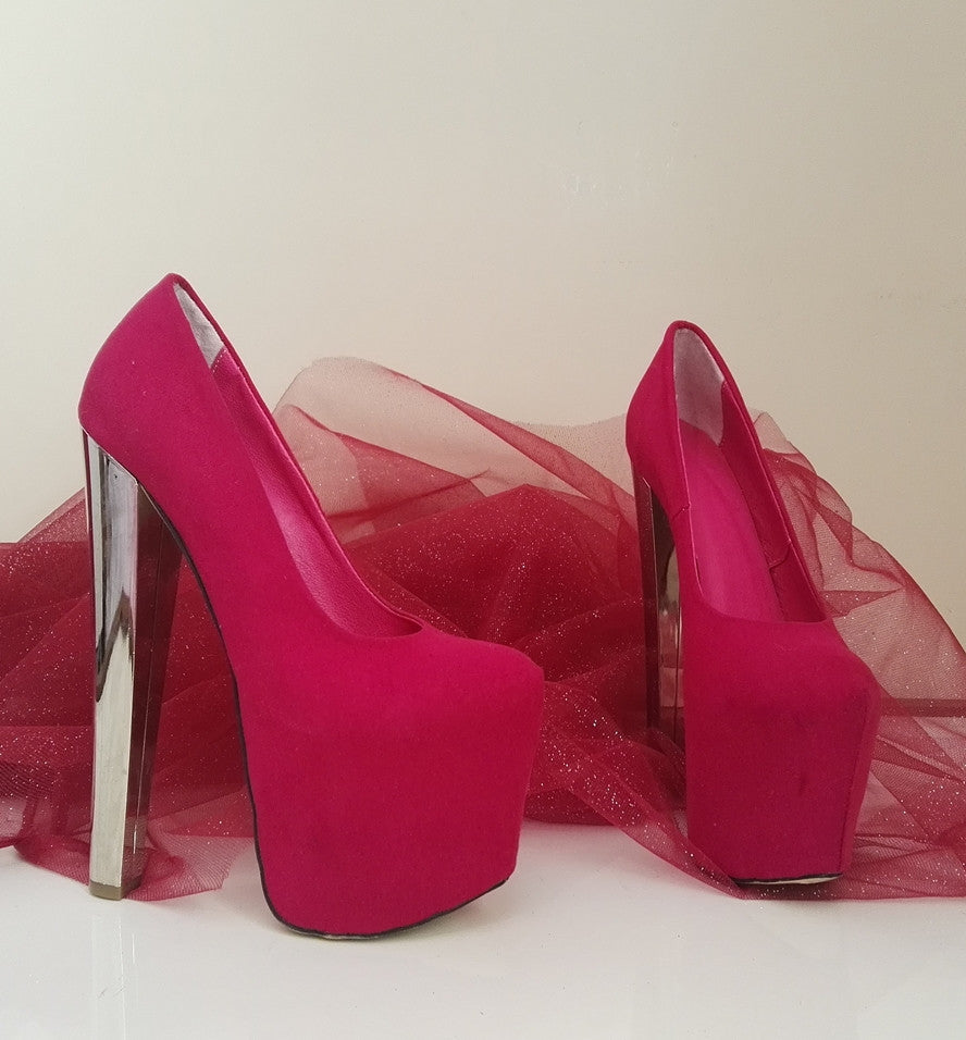 Hot Pink Platform -Silver High Heels - Tajna Club