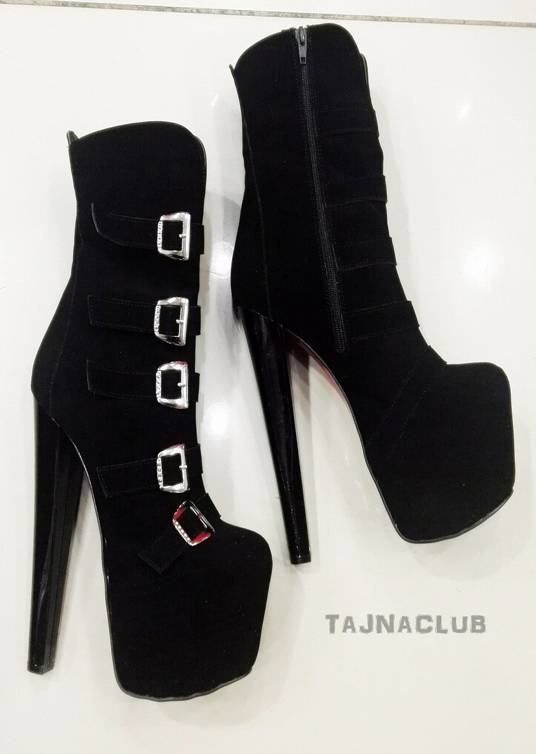 Black Belted Platform High Heel Boots - Tajna Club