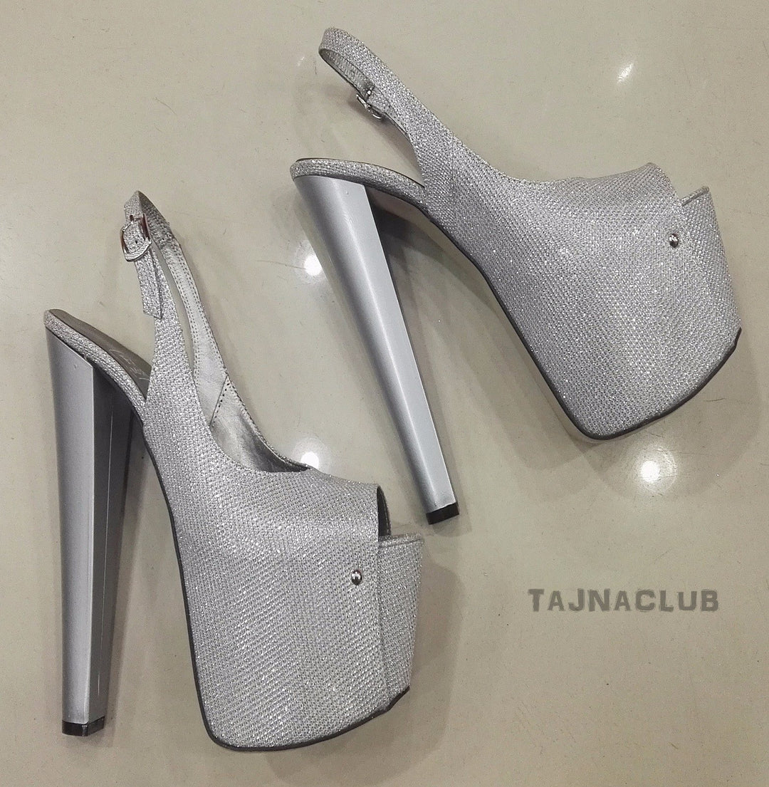 Silvery Peep-toed Platform High Heels - Tajna Club