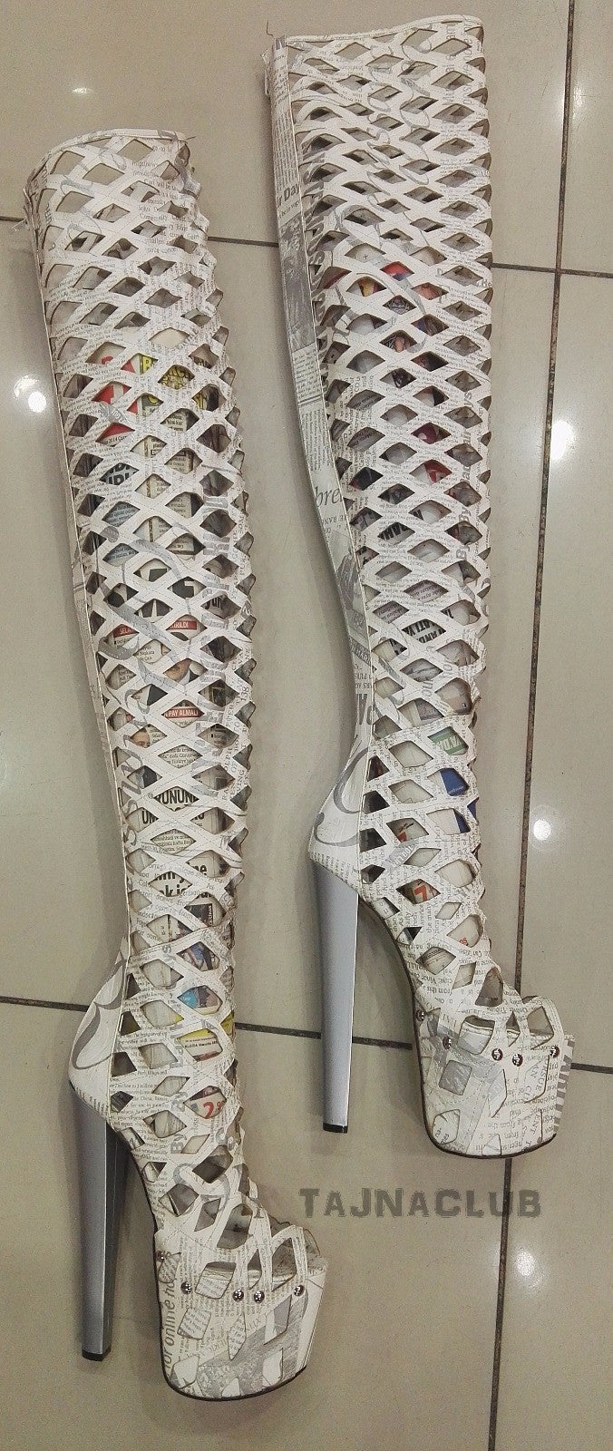 White Gladiator Style Peep toe Over Knee High Platform Boots High Heel Shoes - Tajna Club