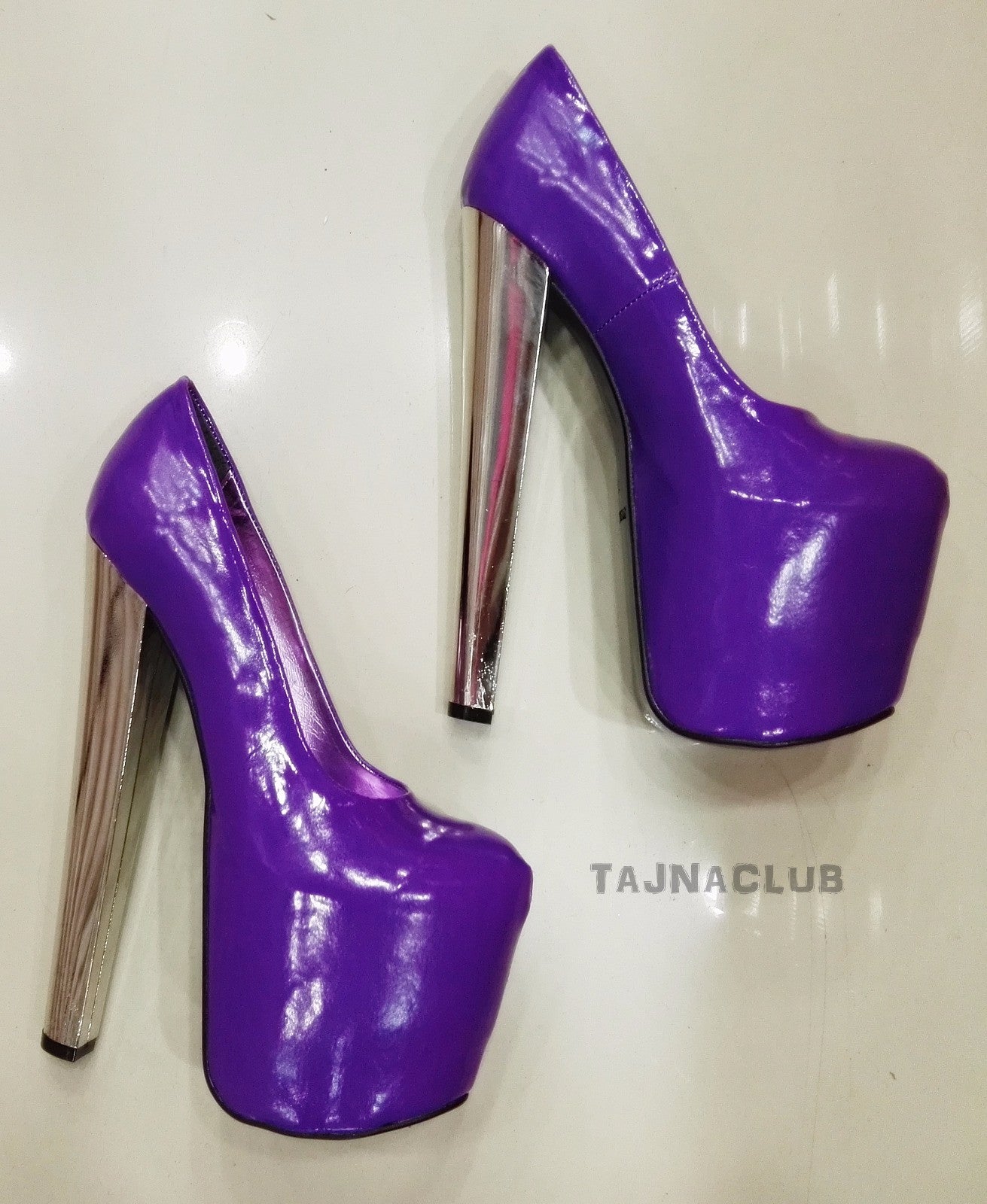 Purple Super Platform Metallic 20 cm High Heels - Tajna Club