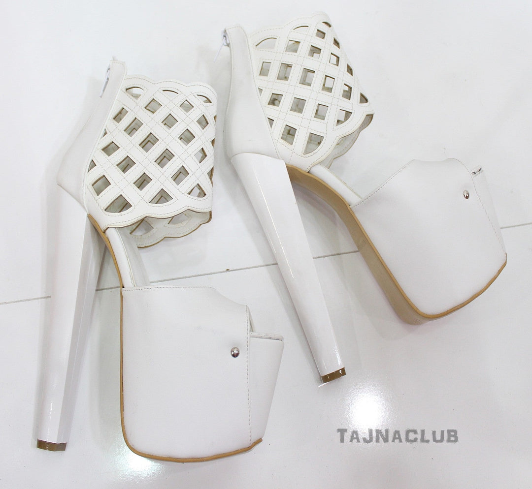 White Peep toe Platform High Heels - Tajna Club