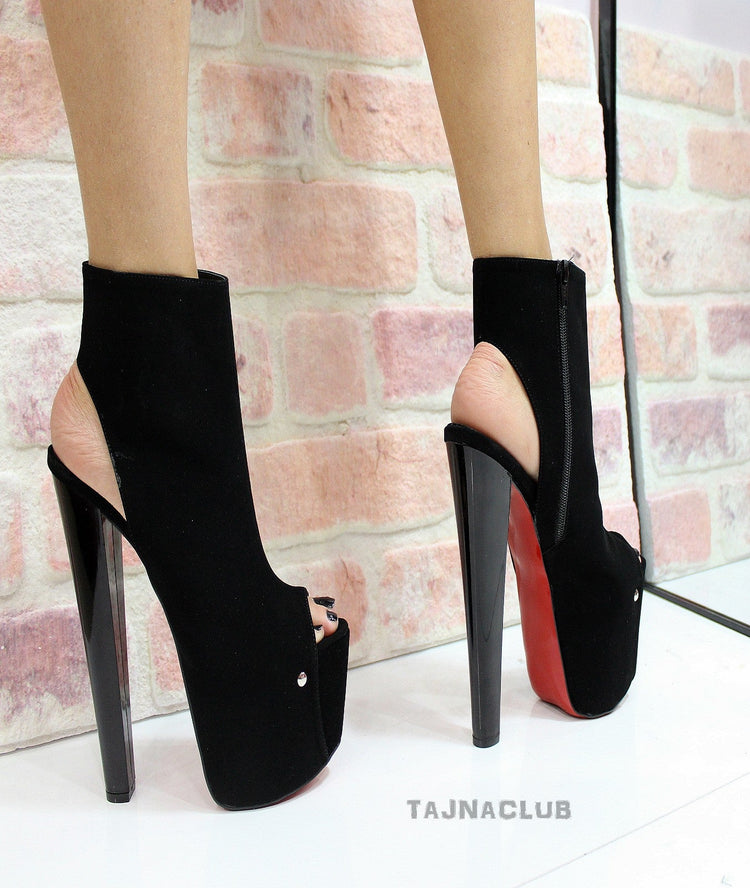 Black Zipper Peep toe Platform High Red Heels - Tajna Club