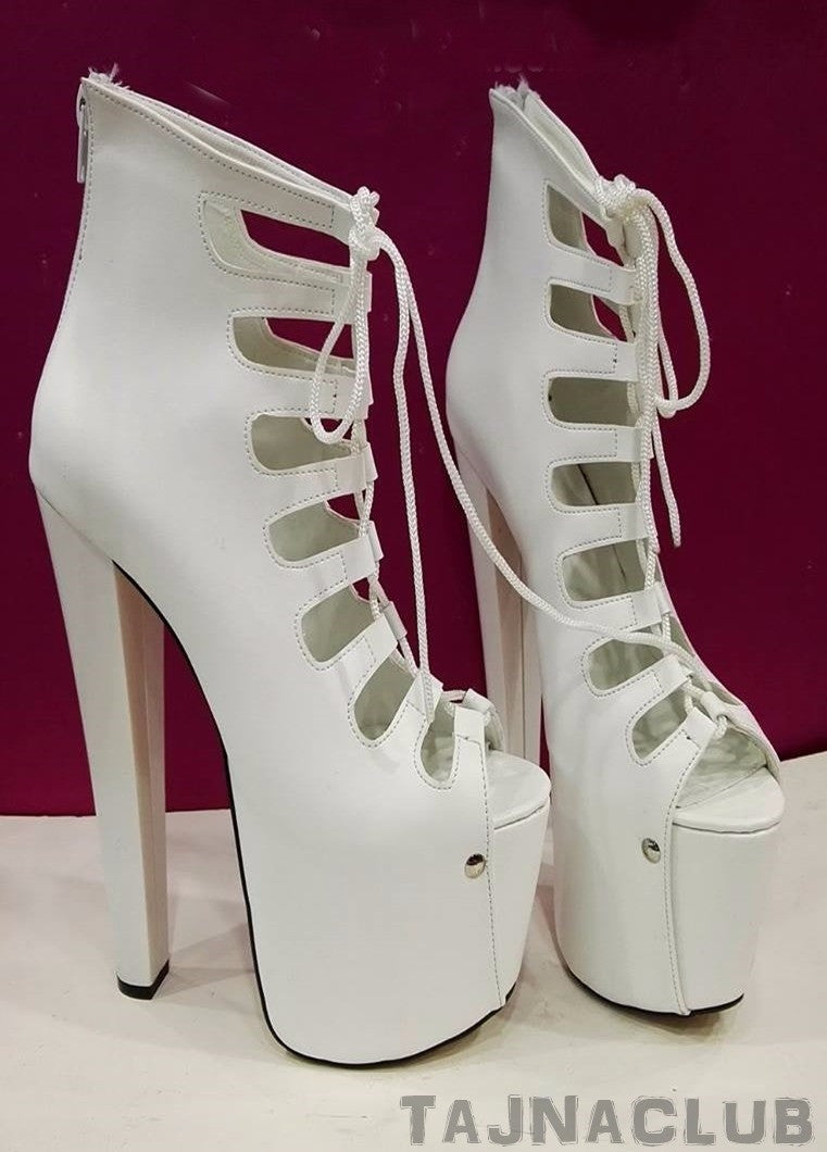 White Gladiator Style Peep toe Platform High Heels - Tajna Club
