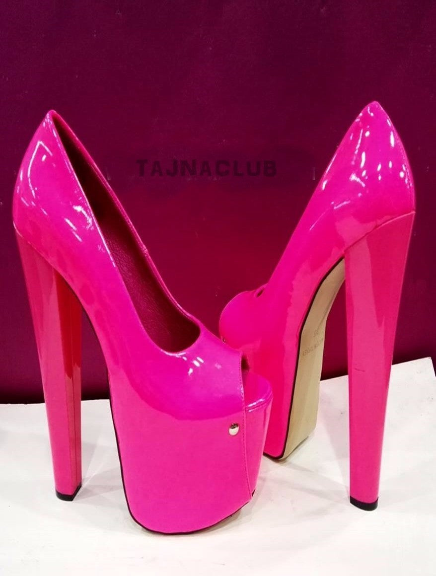 Pink Patent Leather Peep toe Platform High Heels - Tajna Club