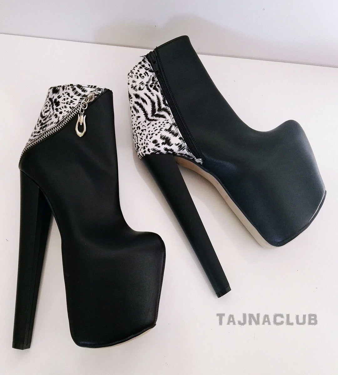 Leopard Detailed Ankle Boots Platform High Heel Shoes - Tajna Club