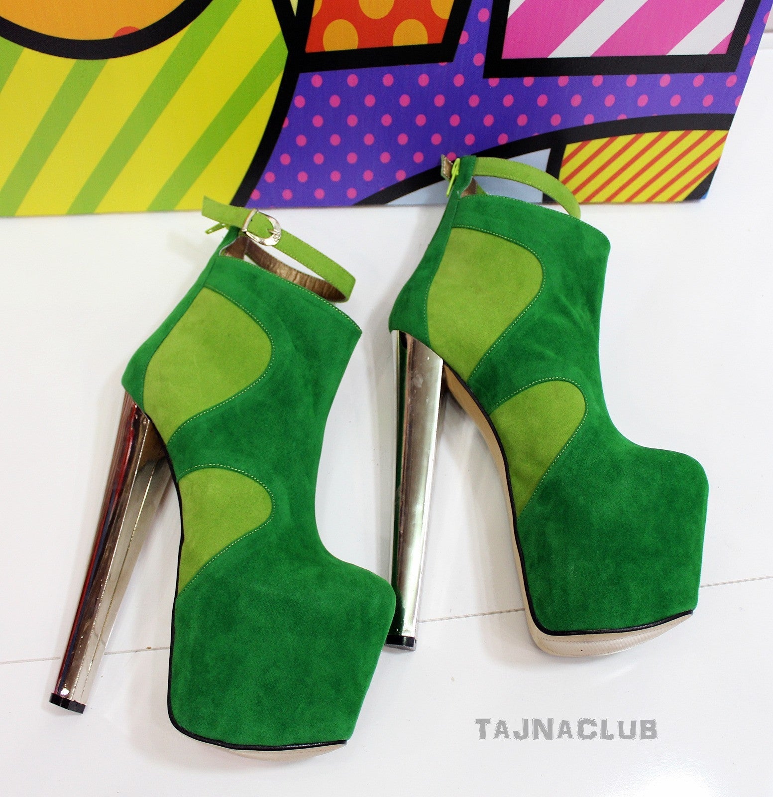 Green Suede Ankle Boots Platform High Heel Shoes - Tajna Club