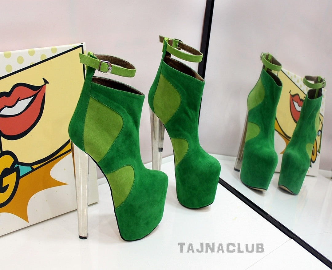 Green Suede Ankle Boots Platform High Heel Shoes - Tajna Club